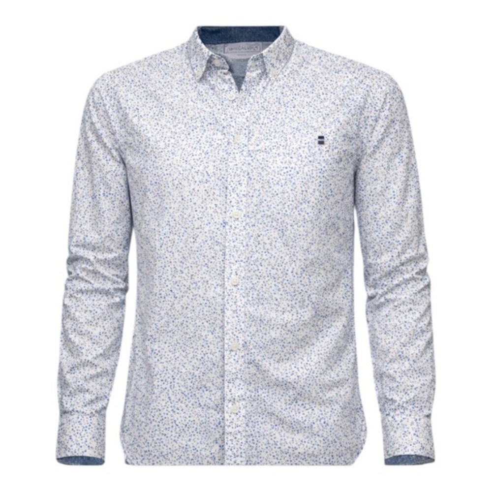 Cactus White Blue Speckled Button Down Shirt Small Slim Fit Modern Minimalist
